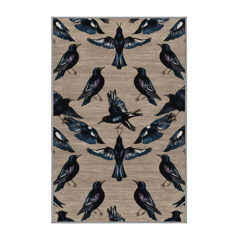 Tapis lavable européen Starling Birds, Rectangulaire 2 pi x 3 pi