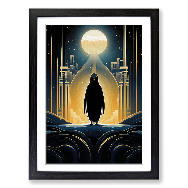 Penguin Art Deco - Framed Print, Black Framed, 46cm H x 34cm W