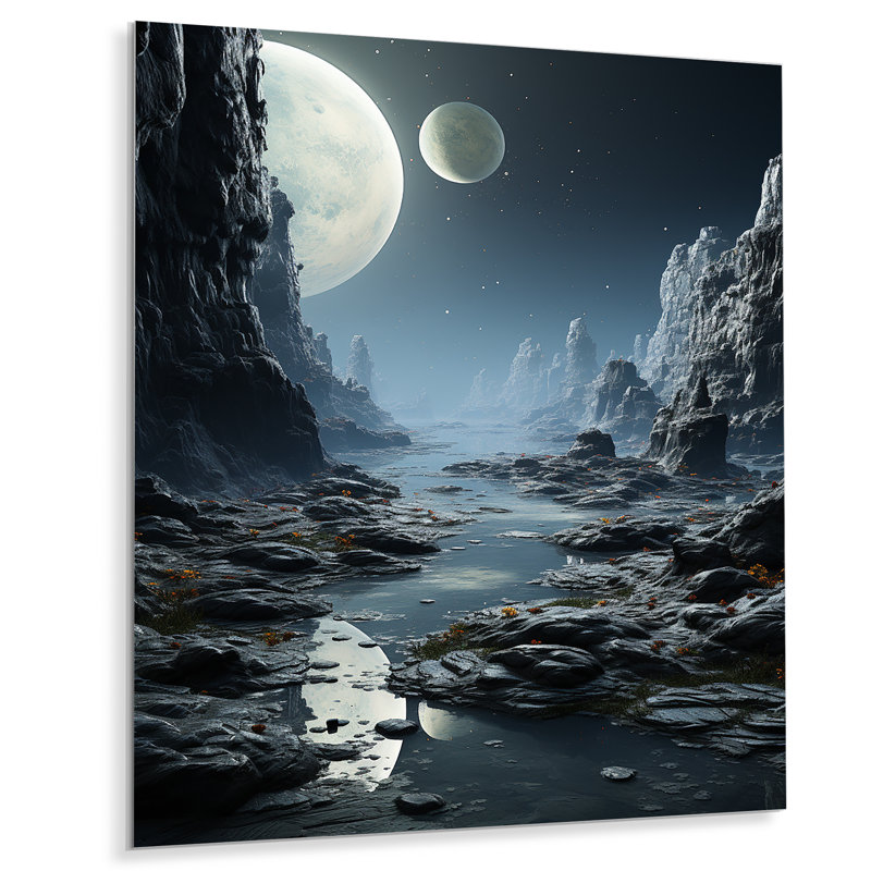 Blanc et gris Infinite Cosmos II - art mural en métal Planète de l'espace, H 32 po x l 24 po x P 1 po