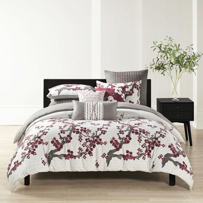 Housse de couette pour grand lit Mini - fleur de cerisier, coton, imprimé floral, compatibilité du matelas 100% coton, housse, taies décoratives assorties, lavable, facile d'entretien