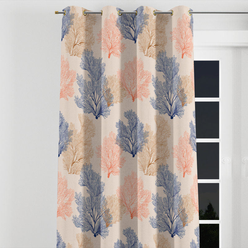Rideaux à motifs abstraits - Rideau à œillets motif bord de mer - 1 panneau, L 52 po x L 120 po, Œillets dorés