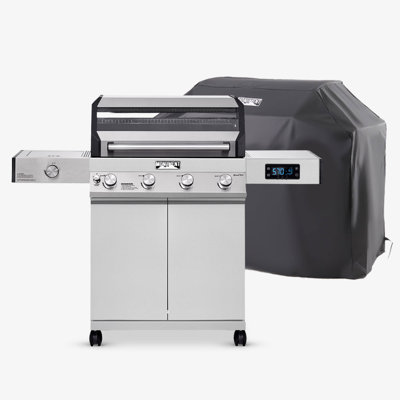 Monument Grills Smart Denali 405 4-Burner Stainless Steel Propane Gas Grill with Clearview Lid, 60,000 BTU, Bluetooth App Control & LED Knobs – Ideal for Family BBQs