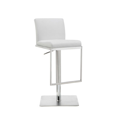 31" White And Silver Stainless Steel Bar Chair With Footrest