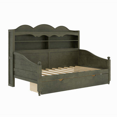 Twin Daybed With Storage Drawers, Wooden Twin Day Bed With Storage Headboard Shelving, Retro Style Daybed For Bedroom,Living Room,Guest Room