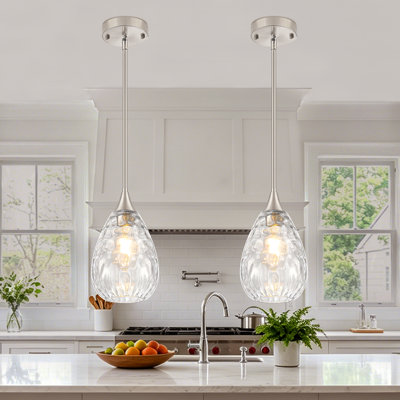 Luminaire suspendu 1 lumière moderne en verre martelé, luminaire suspendu réglable pour îlot de cuisine, salle à manger et entrée
