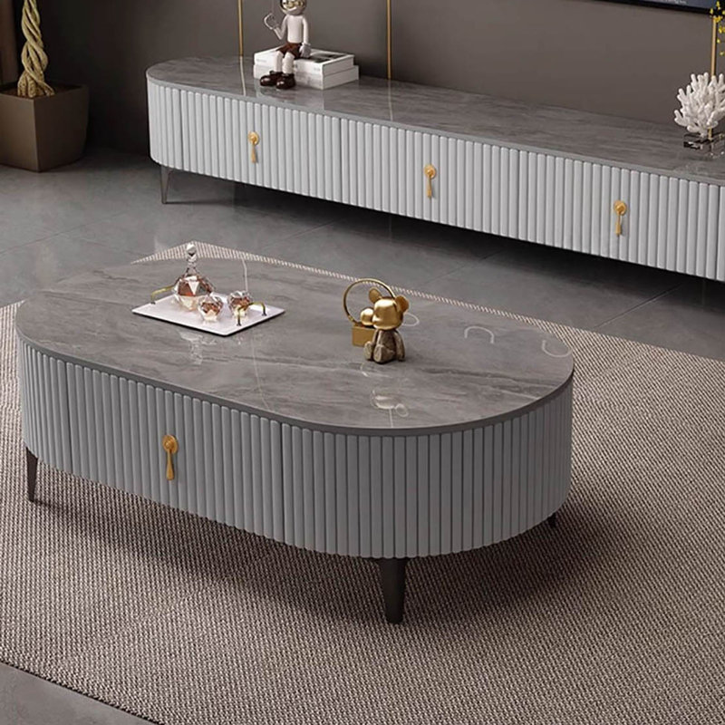 Oval modern simple style coffee table, 15"H x 51.2"L x 23.6"W, Gray, Gray
