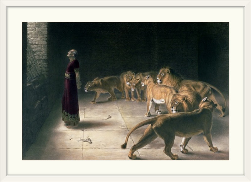 «Daniel in the Lions Den» par Briton Riviere, reproduction d'art, H 24 po x l 32 po x p 1 po, Cadre blanc