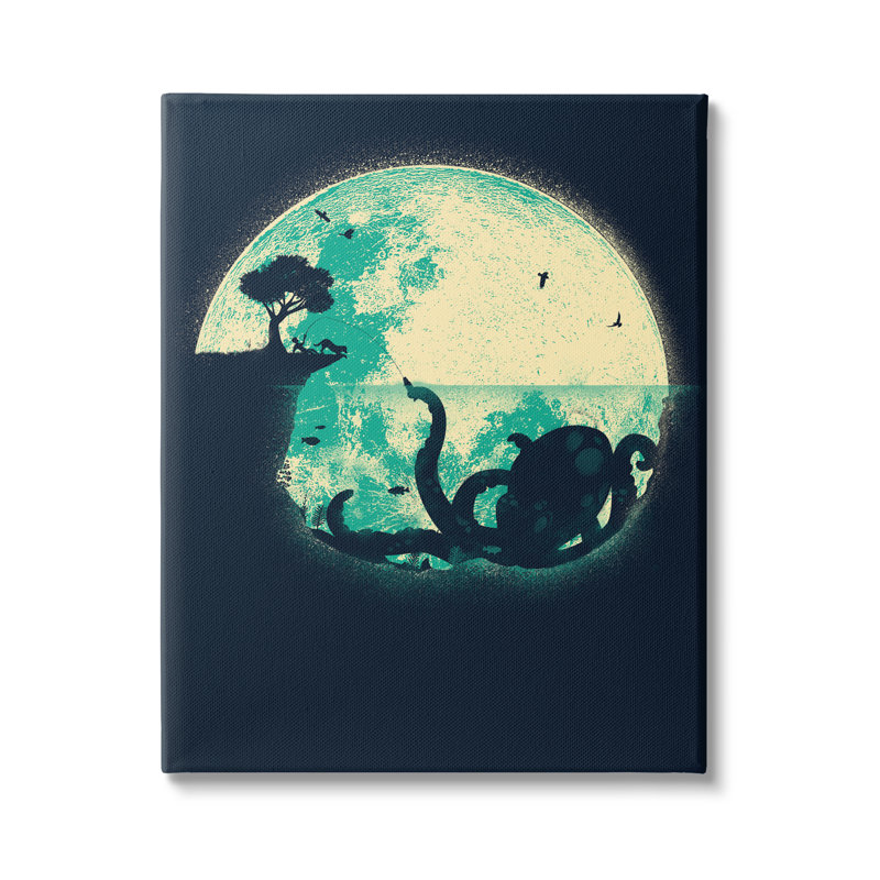 Pêche pieuvre géante sur toile, H 48 po x l 36 po x P 1,5 po