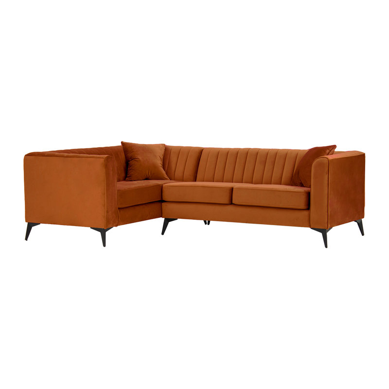 Adryen 5 Seater Velvet Corner Sofa , Orange, Left Hand Facing