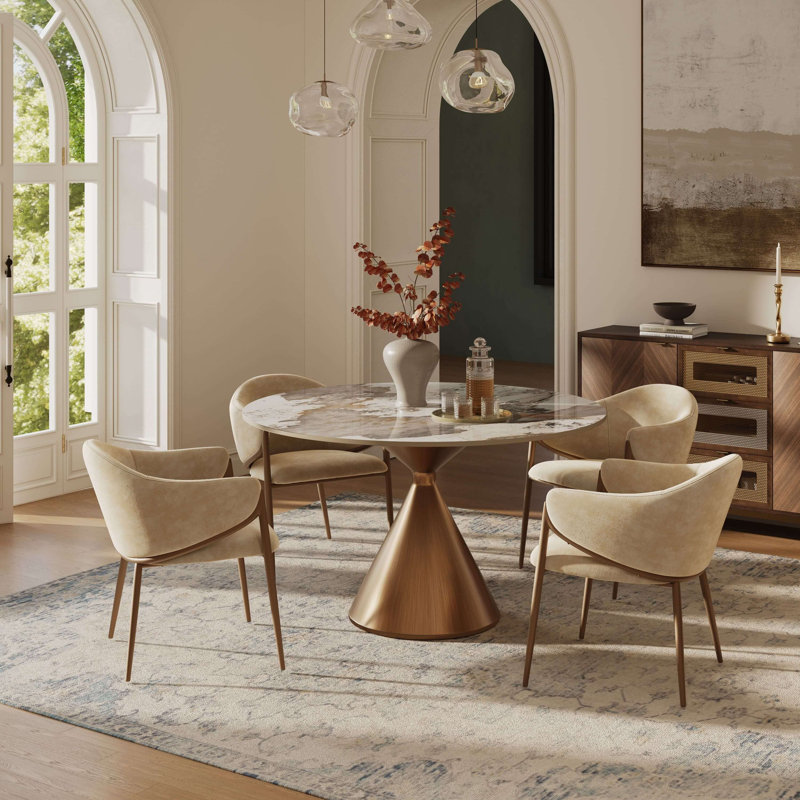 Table 59 po Glora Pandora Sintered Stone avec base conique en bronze brossé, H 29,9 po x l 59 po x P 59 po, Pandora