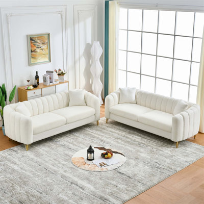 Oversized Luxury Chenille 3+3 Seater Deep Tufted Sofa with Gold Metal Legs for Comfortable Living and Socializing