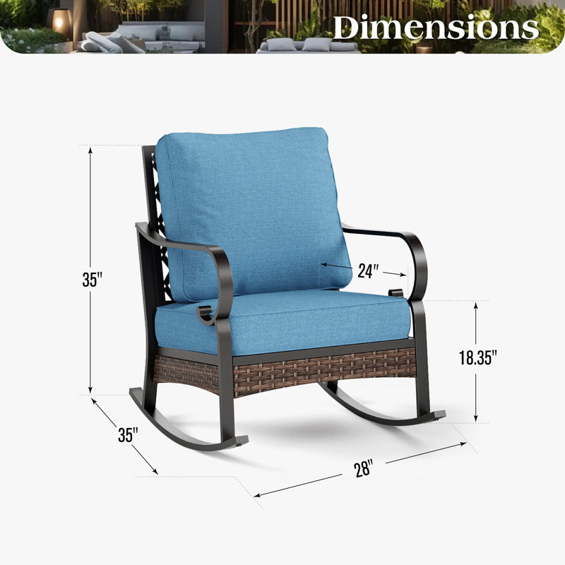 Chaise longue berçante et coulissante en métal, Coussin bleu denim / structure noire