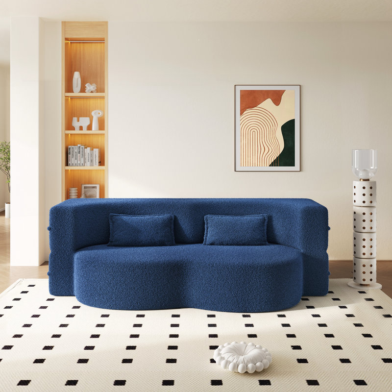 Canapé moderne avec 2 coussins, Tissu bleu