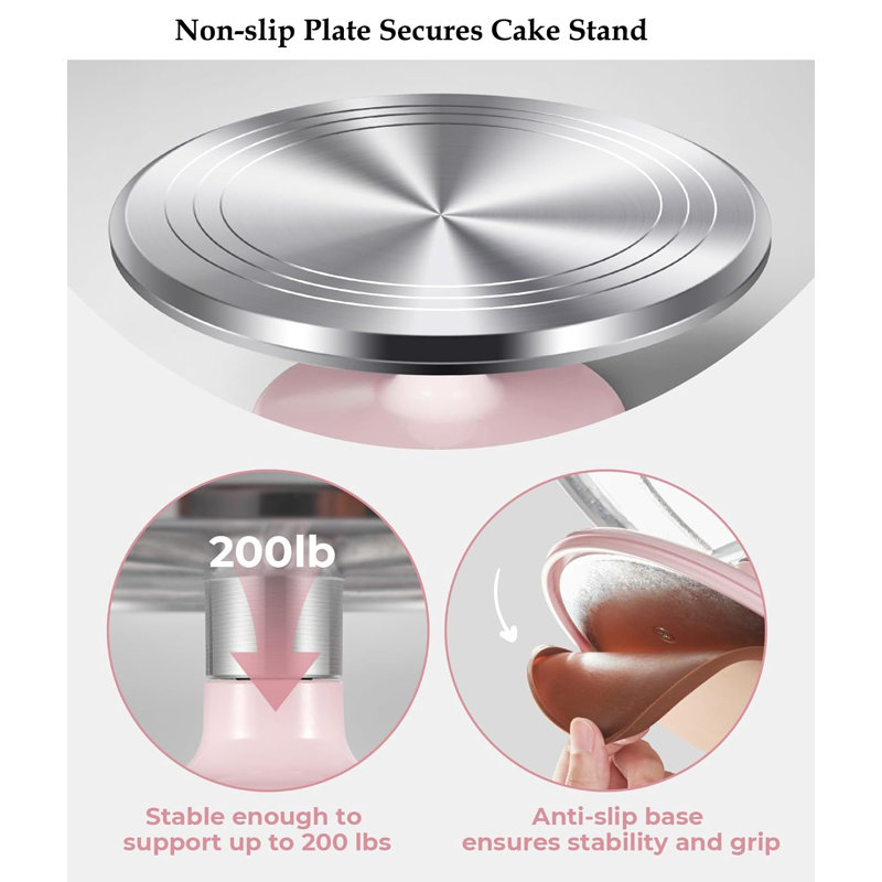 Plateau tournant 12 po pour gâteau rose, support de gâteau rotatif en alliage d'aluminium, Rose