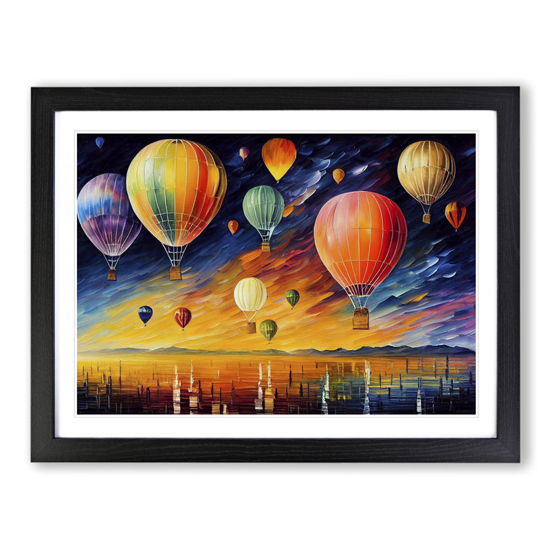 Many Hot Air Balloons - Single Picture Frame Painting, Black, 46cm H x 64cm W x 2cm D