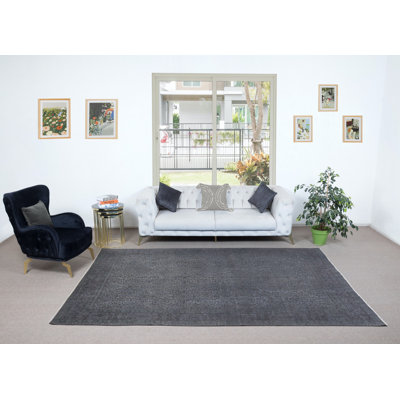 Tapis turc contemporain de 6,7 x 10,4 pi fabriqué à la main dans des tons de gris