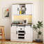 Bar ferme avec porte de grange coulissante, buffet café rustique blanc | Panneau de fibres à densité moyenne | Ports USB / AC