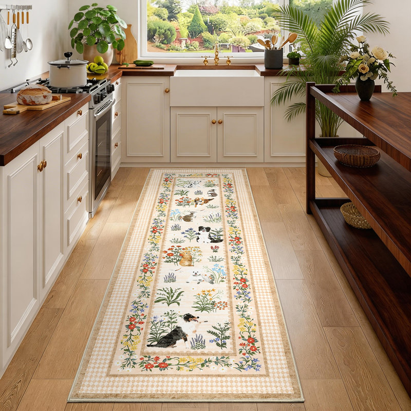 Area Rugs Floral Washable Rugs  Soft Living Room Area Rugs Boho Bedroom Rug, Non Slip Ultra Thin Soft Botanical Floor Carpet for Dining Room Home Office Farmhouse,
