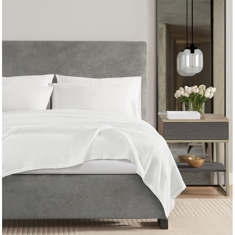 Couverture en coton Vince Camuto Classic, Simple extra long, Blanc