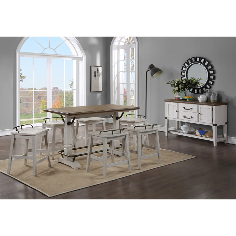Ivory and Brown Wood Counter Height Farmhouse Gathering Table