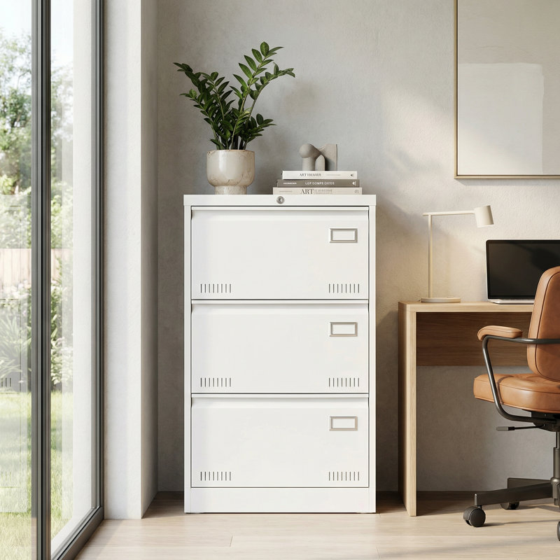 3-Drawer Lateral File Cabinet with Lock, Black Metal Office Storage Cabinet, Fits Legal Letter A4 and F4 Files for Home & Office