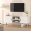 Modern White TV Stand with Sliding Doors & Open Storage Shelves