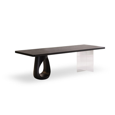 Black Rectangular Solid Wood Dining Table