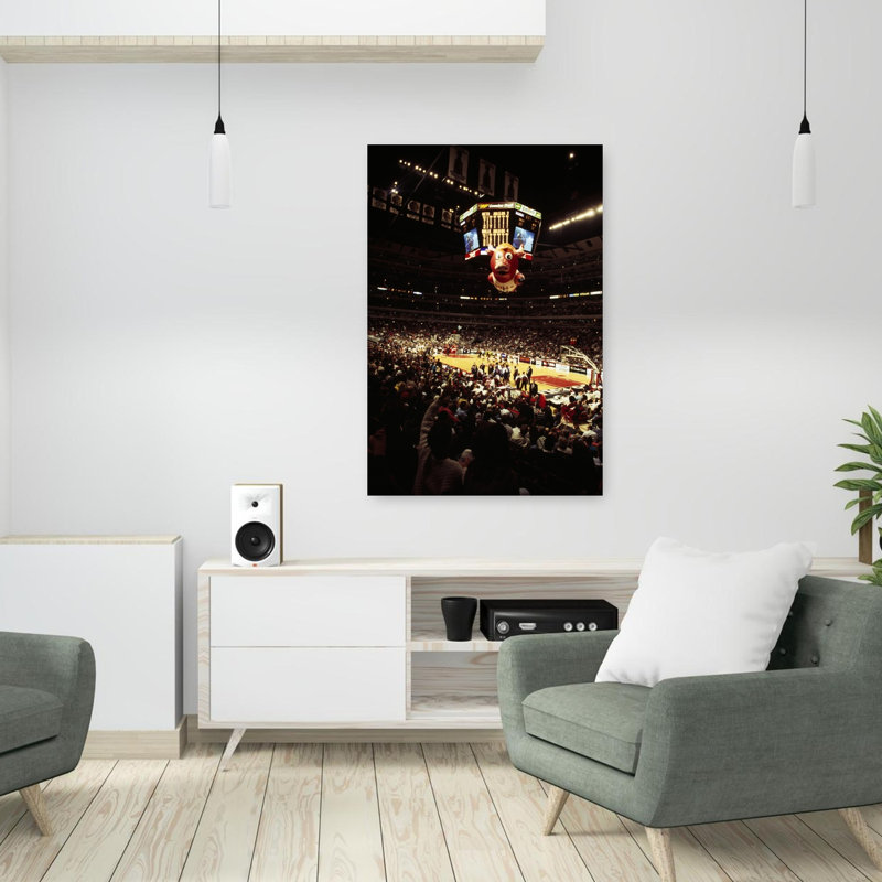 Basketball Match In Progress Chicago Bulls Vs. New Jersey Nets NBA Basketball Chicago Cook County Illinois USA by Ron Schramm - Wrapped Canvas Print