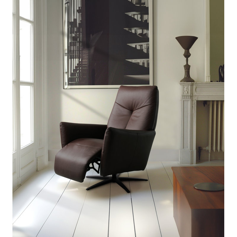 Luxor Genuine Leather Swivel Power Recliner, Brown
