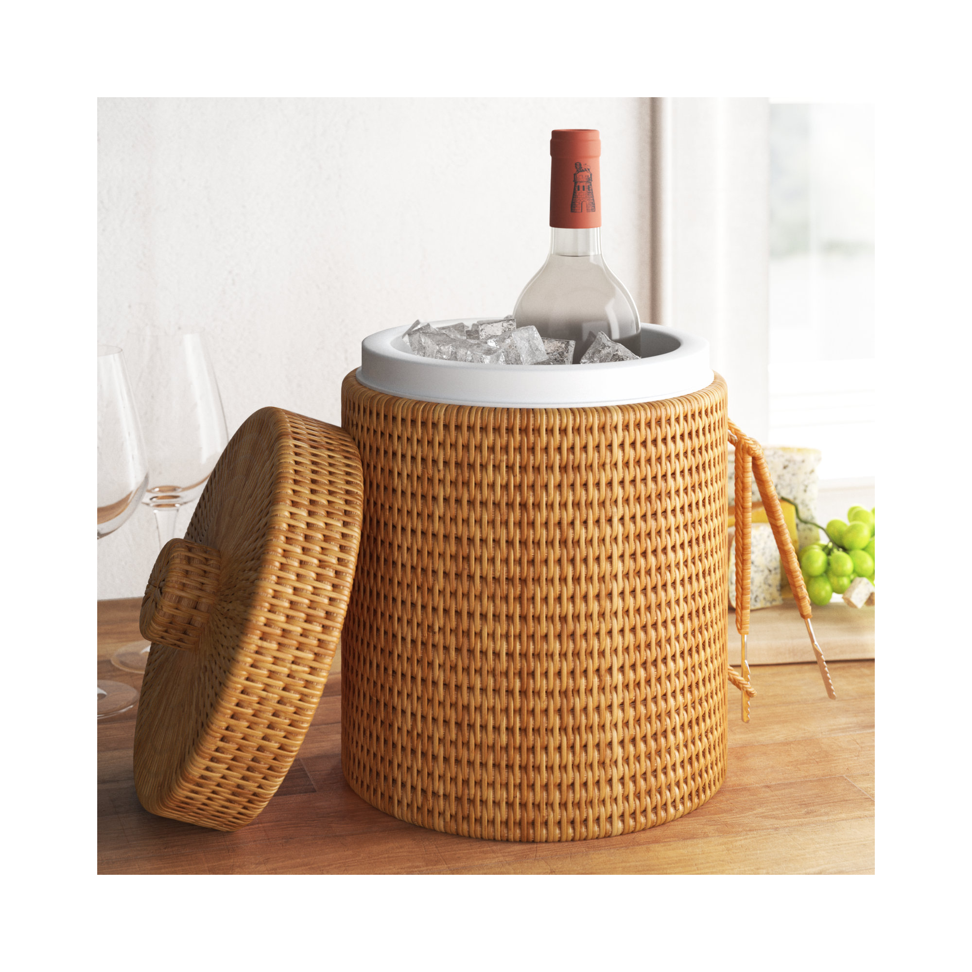 Wynwood Ice Bucket, Honey Brown, 9" H x 9" W x 9" D