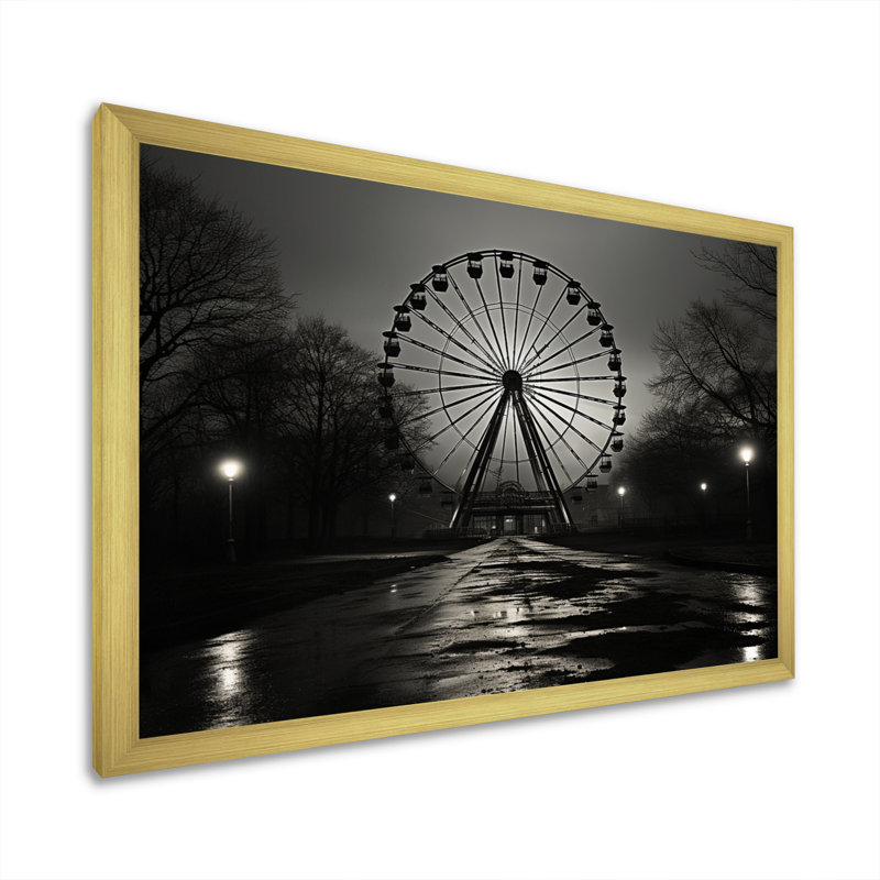 Grande roue grise enchantée - impression, Cadre doré simple, H 12 po x l 20 po x P 1 po