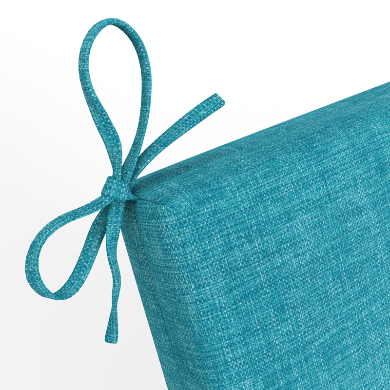 Hokku Designs Solid Indoor/Outdoor 1 Piece Split Back Chair Seat Cushion with Ties, Light Blue