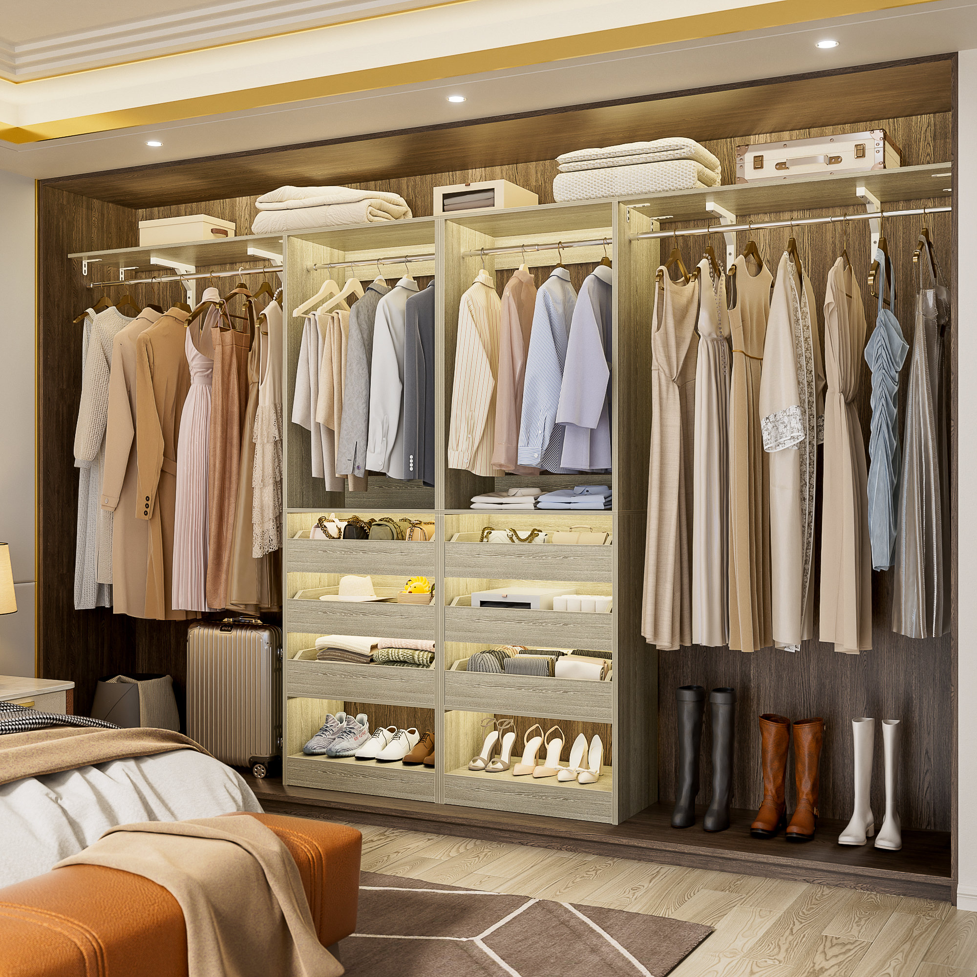 Rebrilliant 80"-120" Walk In Closet System With 6 Drawers & Reviews | Wayfair