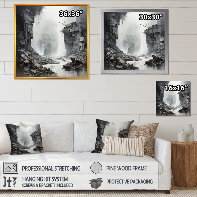 «Adventourous Waterfall Caves I», reproduction sur toile, Cadre naturel flottant, H 24 po x l 24 po x P 1 po