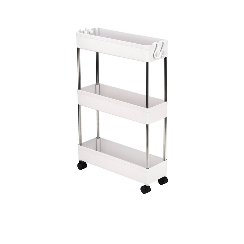 Three-tier Rolling Shelf Unit, Bedroom Storage Rack, Kitchen Mobile Shelf Unit, Multi-tier Storage Rack