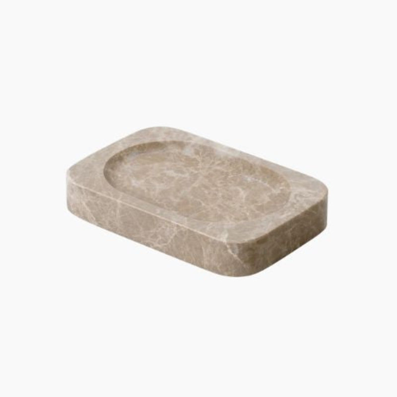 Ensemble d'accessoires de salle de bain en marbre clair Emperador - Plateau de meuble-lavabo naturel et porte-savon