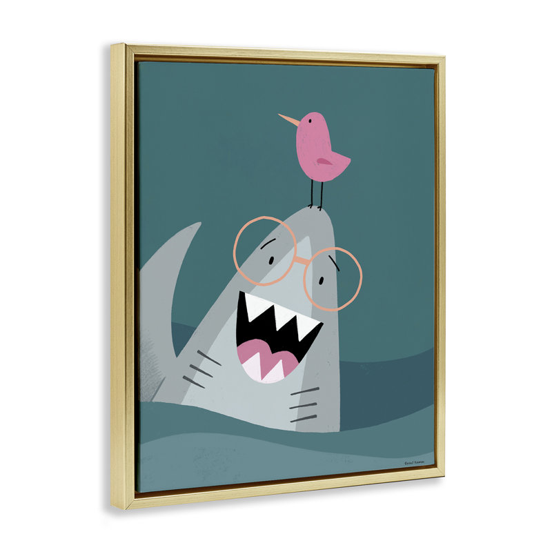 The Friendliest Shark Floating Frame, design by Rachel Nieman, 21" H x 17" W, Metallic Gold Floater Frame