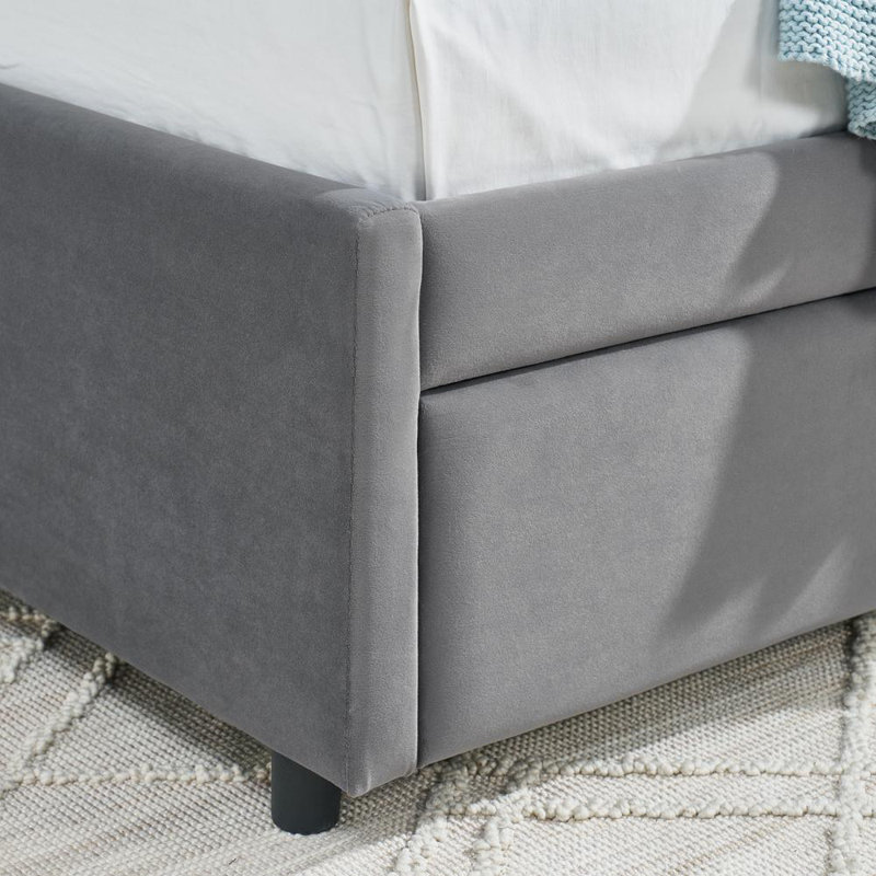 Velvet Upholstered Daybed with Trundle Wood Daybed Guest Bed Daybed Frame, Gray, Twin