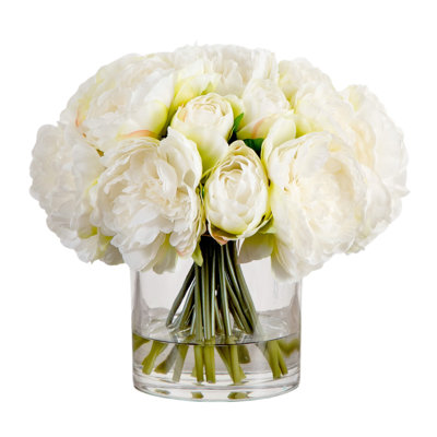 Collection de mariage 11 po Arrangement de pivoines artificielles dans un vase en verre