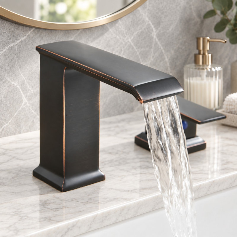 8 po Robinet pour salle de bain à 2 poignées et 3 trous Waterfall, Bronze frotté à l'huile
