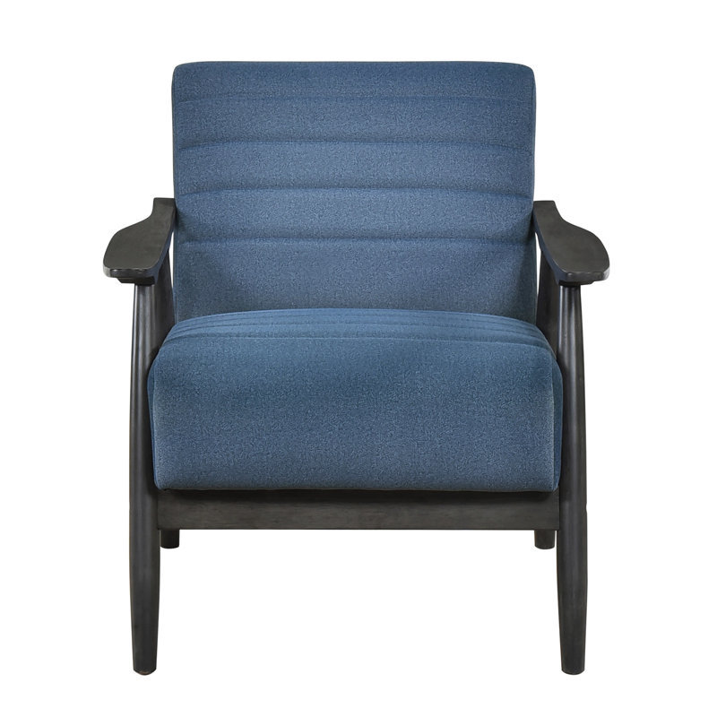 Fauteuil d'appoint décontracté bleu, structure gris foncé, coussin de dossier attaché, chaise de hauteur de 31,5 po pour le salon, base en bois massif, style transitionnel, ensemble de 20,5 po