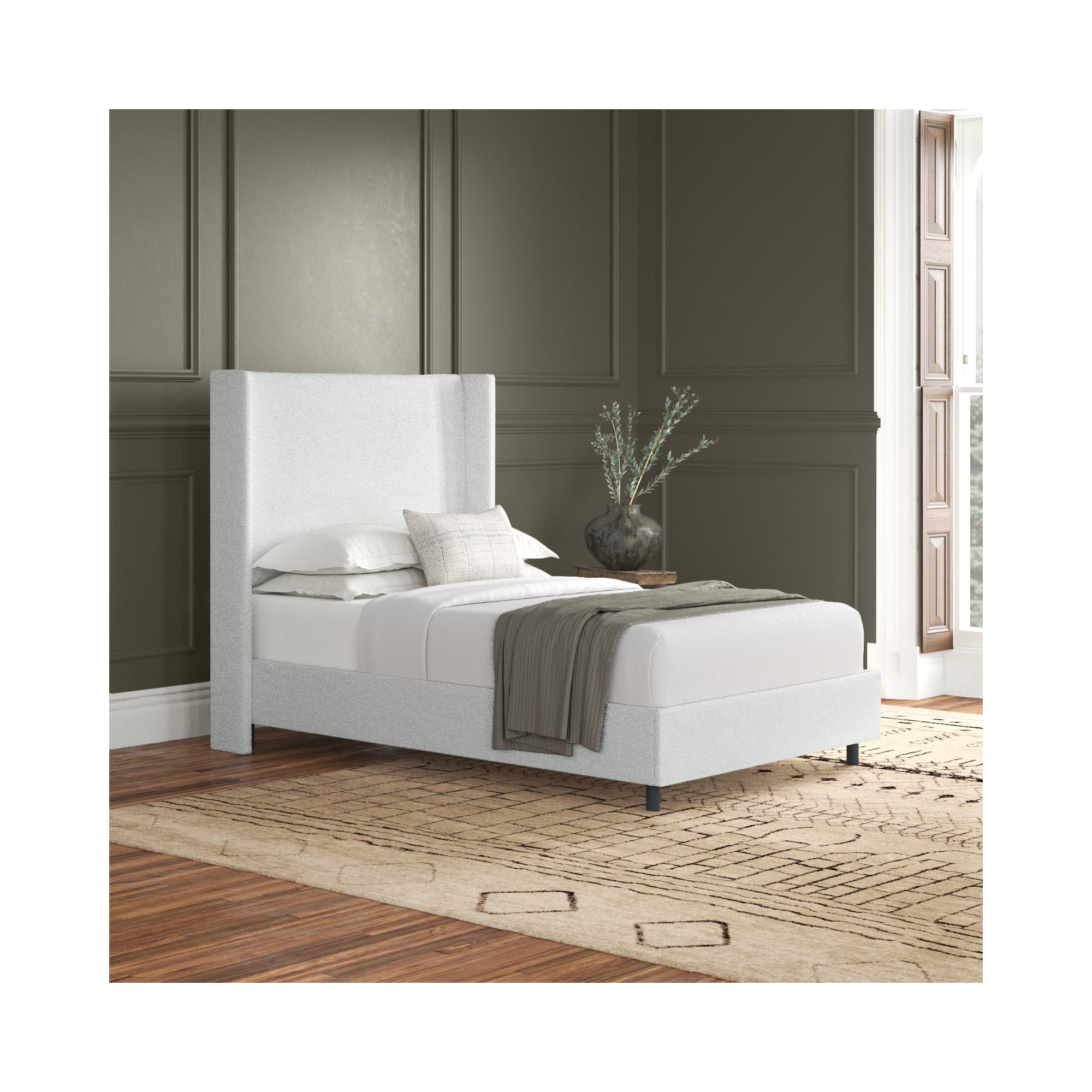 Hanson Upholstered Wingback Bed, Twin, Classic Ivory Boucle