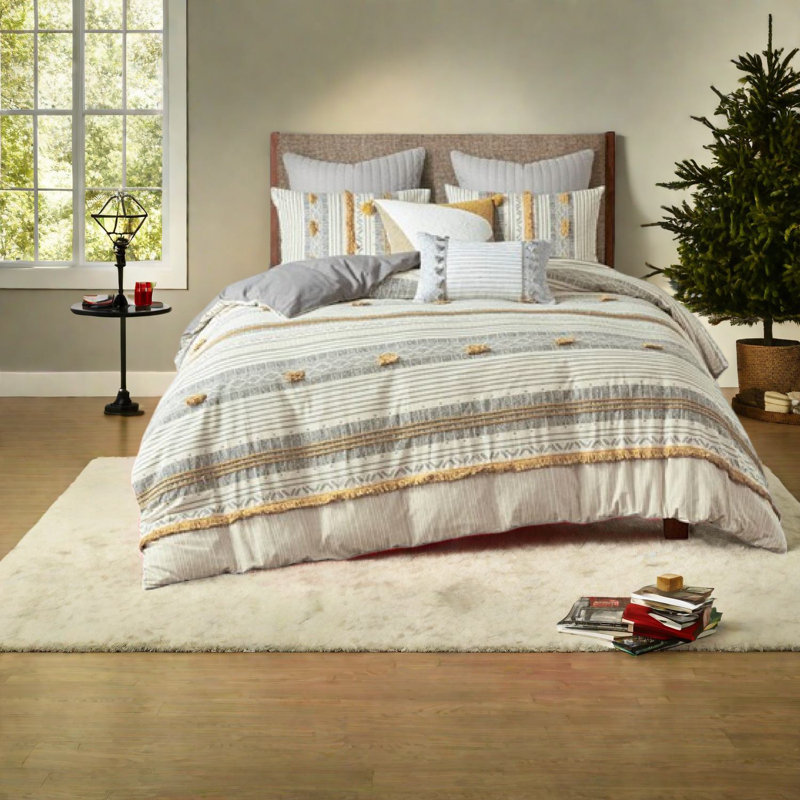 Ensemble de literie en coton 3 pièces, motif à rayures multicolores, style décontracté pour la chambre à coucher
