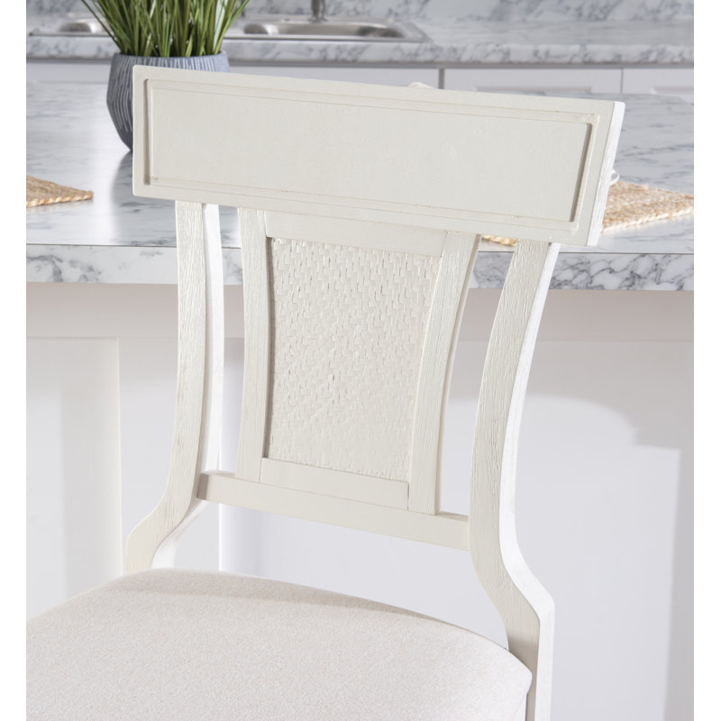 Tabouret de bar et de comptoir en bois massif Gober, Tabouret de comptoir (siège d'une hauteur de 26 p, Blanc cassé délavé