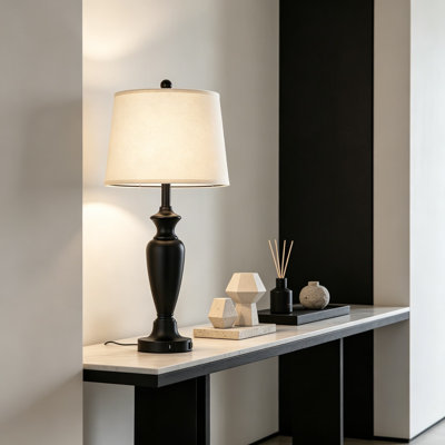 Ensemble de 2 lampes de table modernes avec ports de charge USB et prise de courant, lampe de table de chevet à commande tactile à intensité variable à 3 voies pour la chambre à coucher et le salon, comprend des ampoules DEL