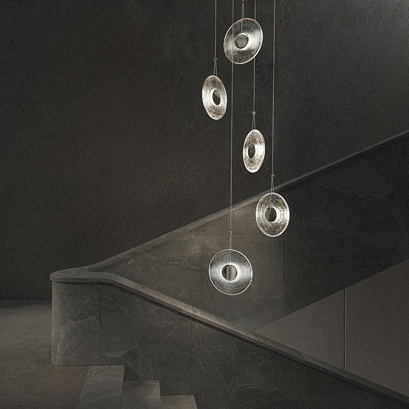 Luminaire suspendu géométrique à DEL à 3 lumières Meclisse, Transparent, Noir satiné