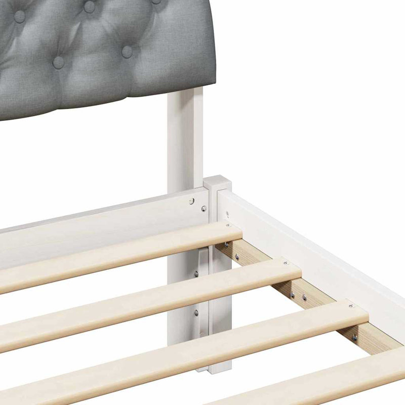 Solid Wood Bed Frame, White/Light Grey
