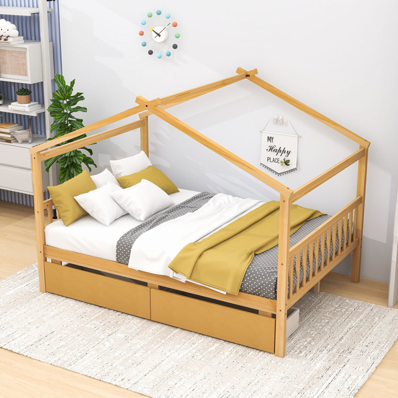 Souris Wood Daybed with 2 Big Drawers, Full, Natural
