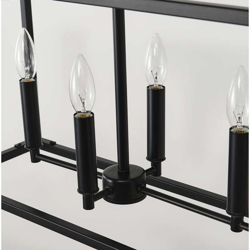 Lustre de salle à manger 7 lumières style campagne industriel à hauteur réglable avec tige réglable noir mat, 7-Light