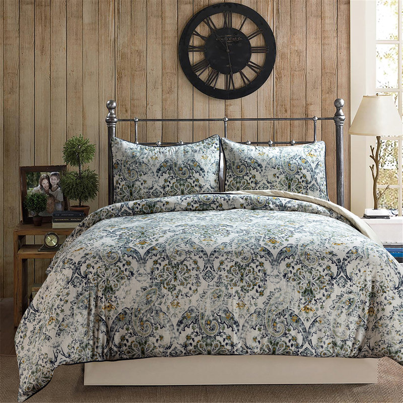Ensemble de housse de couette réversible 3 pièces Blue Rayon, Housse de couette grand et 2 taies décoratives